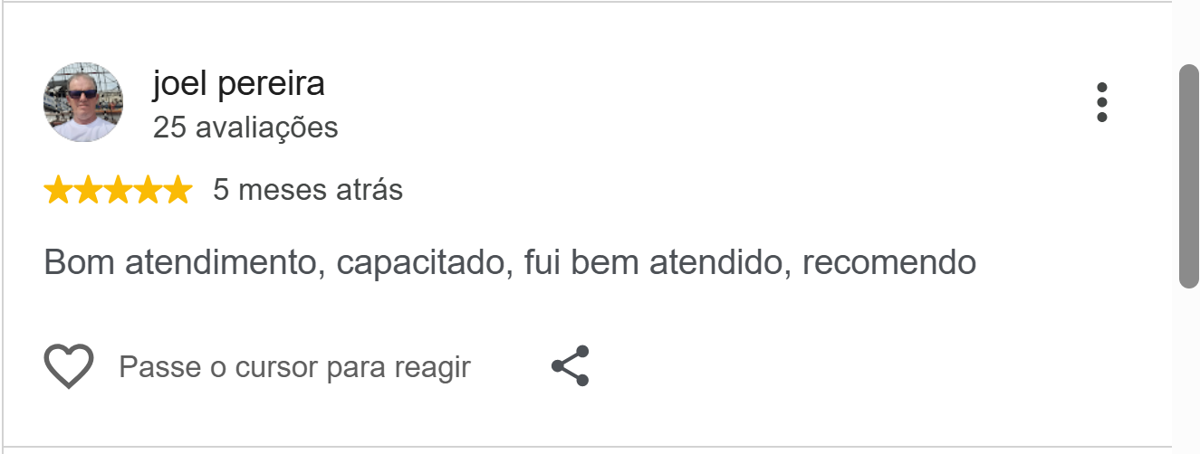 Depoimento — Avaliações do Google