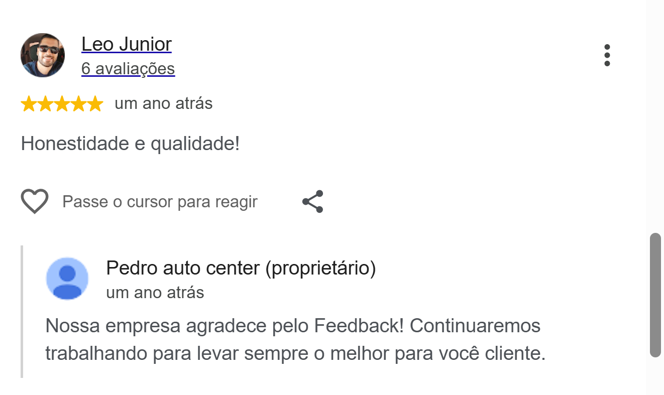 Depoimento — Avaliações do Google