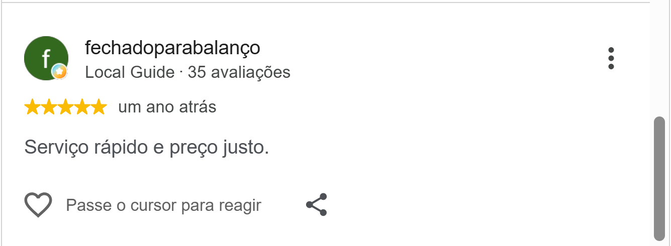 Depoimento — Avaliações do Google